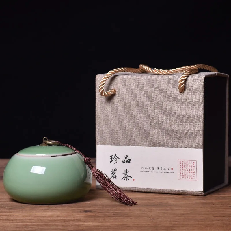 龙泉青瓷茶叶罐高档礼盒套装